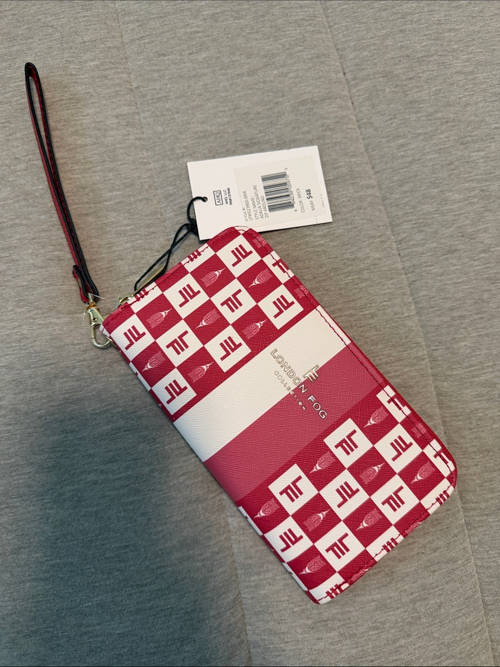 London Fog Red and White Check Wristlet Phone Case with Strap
